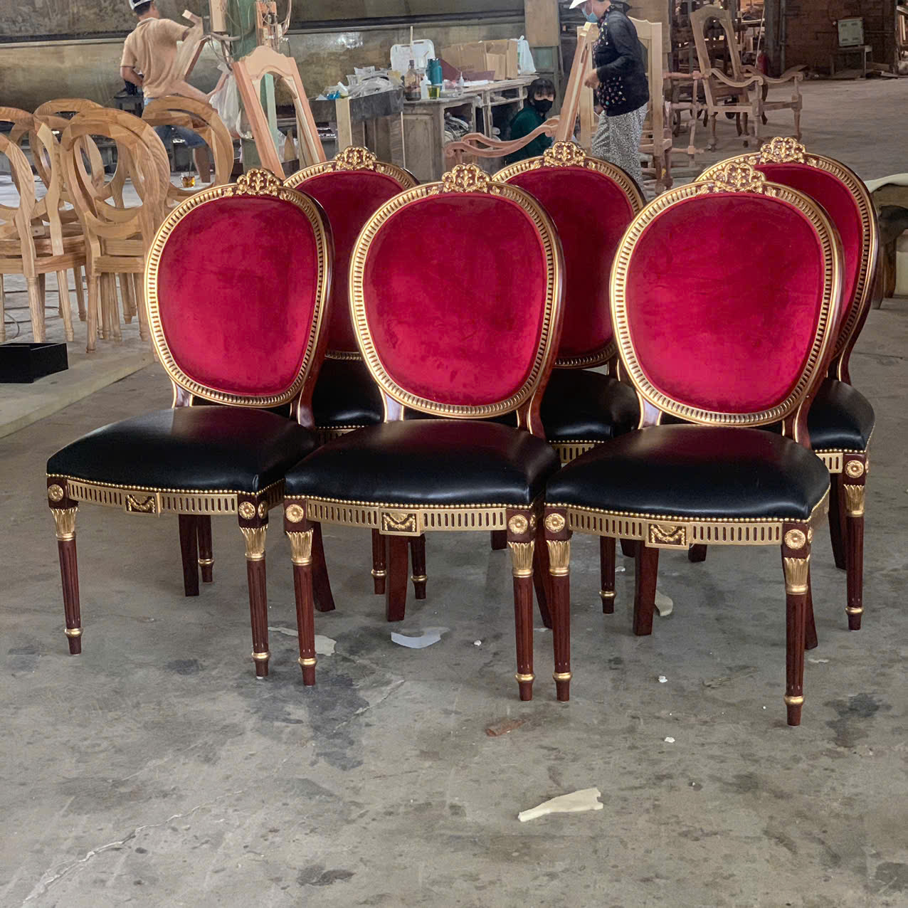 BỘ BÀN ĂN CỔ ĐIỂN LOUIS 16 MẶT ĐÁ VÂN MÂY